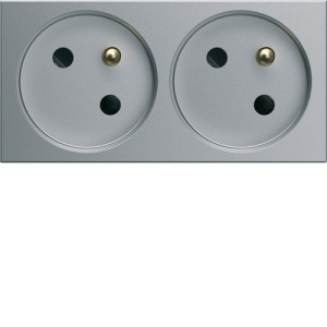 PC dble goul. 2P+T 16A titane - APPAREILLAGE MURAL GALLERY HAGER WXF422T