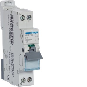 Disj.1P+N 4.5-6kA C-6A 1m - DISJONCTEURS PH+N  HAGER MJT706