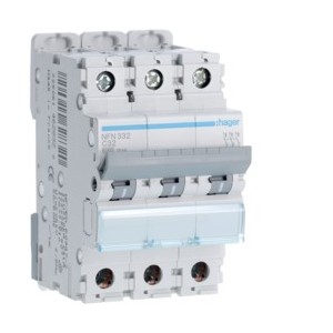 Disj.3P 6-10kA C-32A 3m - DISJONCTEURS MULTI.  HAGER NFN332