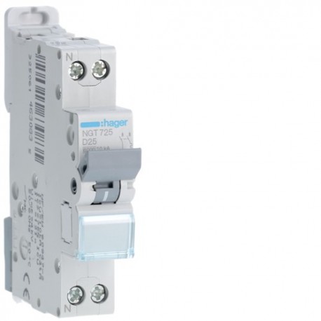 Disj.1P+N 6-10kA D-25A 1m - DISJONCTEURS PH+N  HAGER NGT725