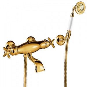 Mélangeur bain‑douche thermostatique OR avec douchette à main et support orientable TRES CLASIC COLOR - TRES 24217409OR