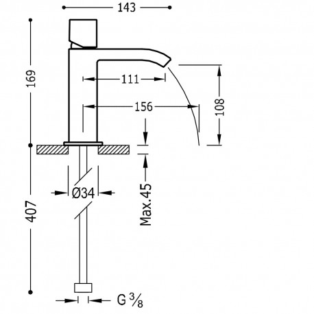 Mitigeur lavabo robinet cascade bec ouvert - TRES 00611002