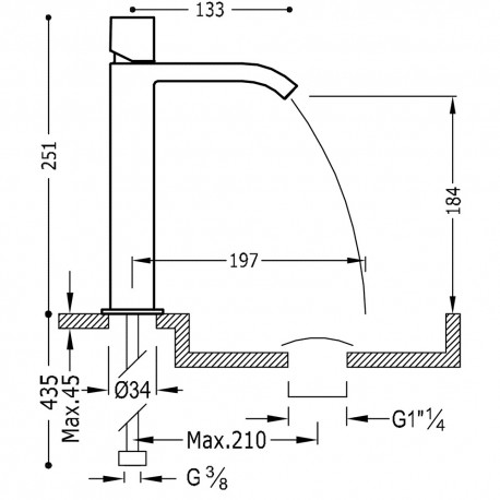 Mitigeur lavabo avec bec cascade - TRES 00661002