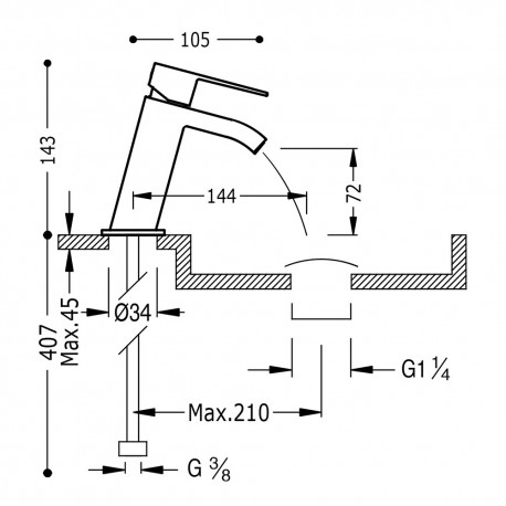 Mitigeur lavabo avec bec cascade - TRES 00620101