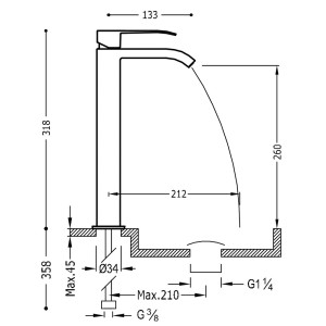 Mitigeur lavabo avec bec cascade - TRES 00681001