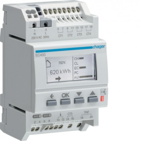 Afficheur mod. multinrj RT2012 - INDICATEUR DE CONSO  HAGER EC450