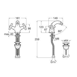 Mélangeur bidet avec vidage clic-clac CARMEN - ROCA A5A6A4BC00