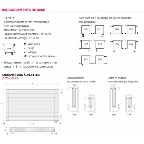 Radiateur chauffage central ACOVA - FASSANE Pack VLXD horizontal double à ailettes  1069W VLXD-037-090