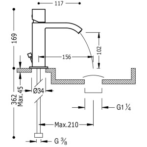 Mitigeur lavabo avec bec cascade - TRES 00610102D