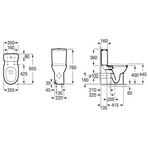 Cuvette de WC sur pied Blanche duale Rimless DEBBA - ROCA A34299P000