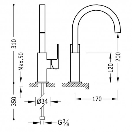 Mitigeur lavabo bec 22x22 mm. - TRES 106606