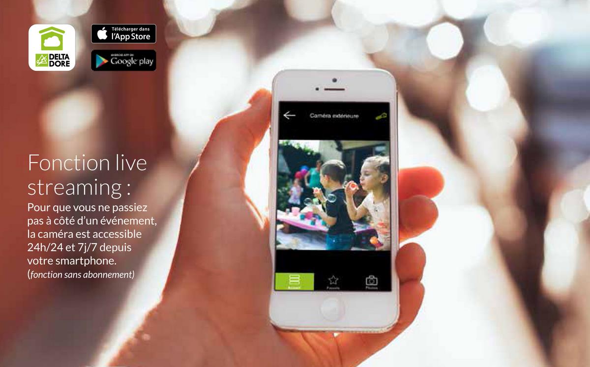 Avec l'application tydom de Delta Dore, surveillez votre intérieur via la caméra Tycam 1000 Application Delta Dore téléchargeable sur Google Play et l'Appstore
